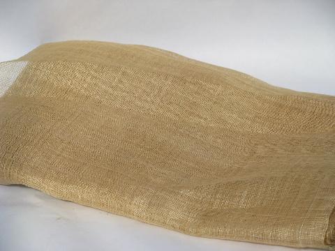 natural color vintage hemp or jute fabric, grass cloth open mesh screen weave