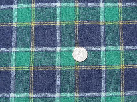 navy blue / green Scots tartan plaid 60s vintage wool fabric