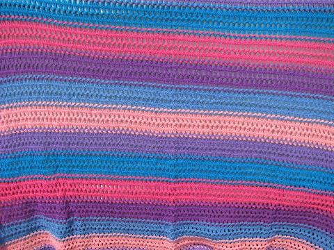 neon brights blue, pink, purple - retro vintage broomstick lace afghan