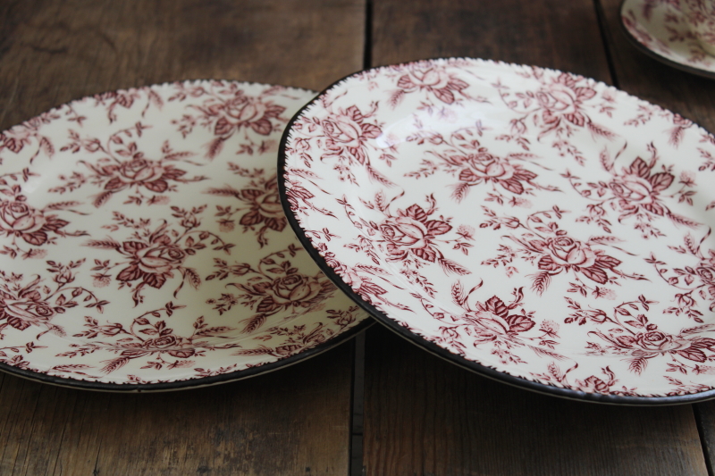 never used set dishes for two Wood Sons Colonial Rose pink toile floral transferware