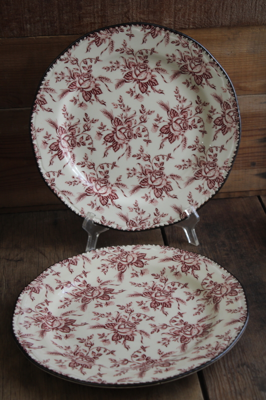 never used set dishes for two Wood Sons Colonial Rose pink toile floral transferware