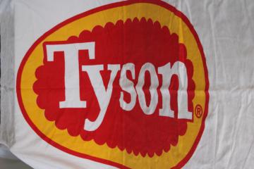 never used vintage beach towel Tyson advertising logo, all cotton terrycloth beach blanket