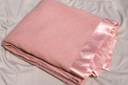 never used vintage wool blanket, moth-eaten but so soft! retro 50s pink blanket