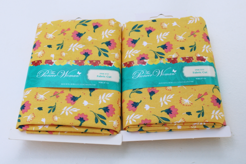 new Pioneer Woman fabric lot of two 1 yard cuts Spring Ditsy floral print on yellow cotton