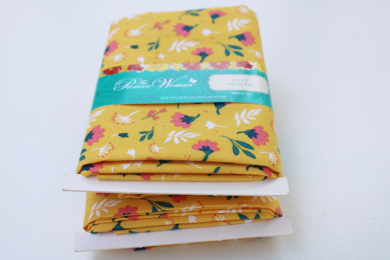 new Pioneer Woman fabric lot of two 1 yard cuts Spring Ditsy floral print on yellow cotton