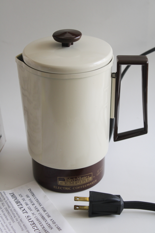 new in box vintage Empire Travl Perk coffee pot percolator, 12 volt or 120 volt plug