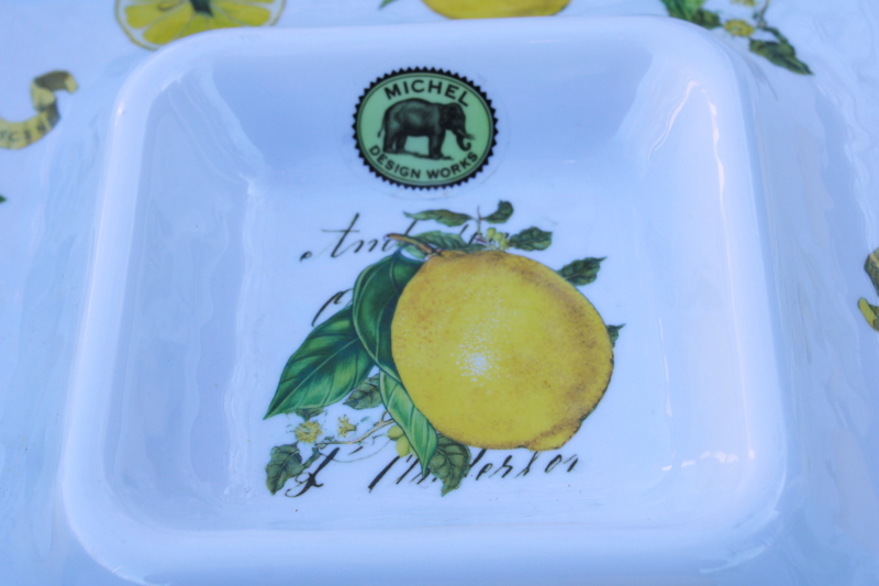 new w/ label Michel Design Works lemon print melamine square tray chip  dip or relish dish