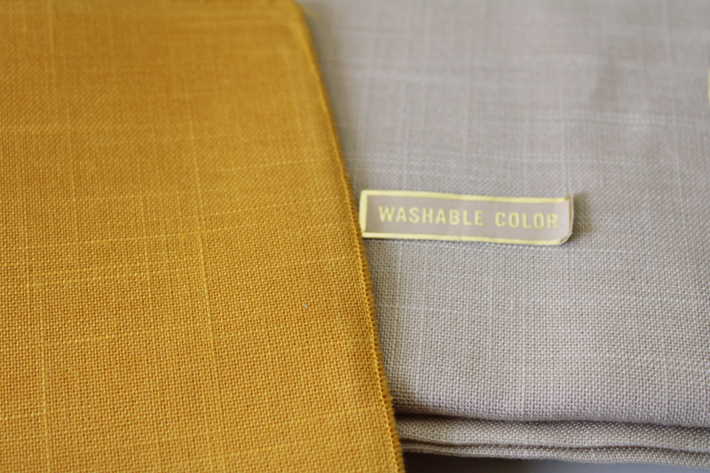 new w/ label vintage linen weave rayon tablecloth  napkins set, natural flax w/ mustard gold