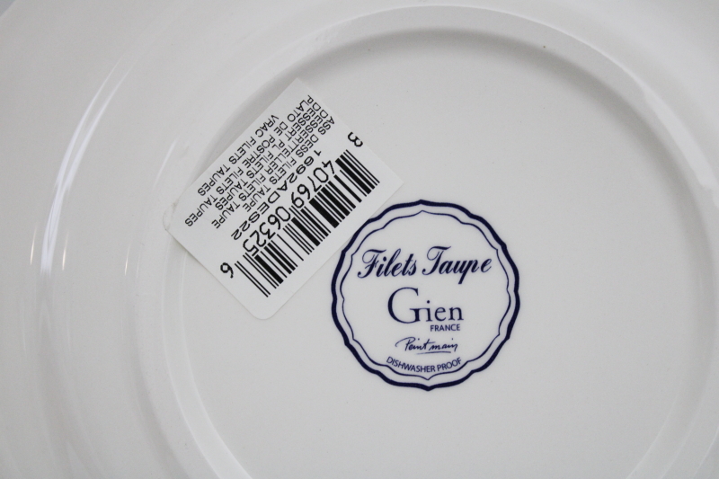 new w/ labels never used Gien France salad or dessert plates, Filets Taupe pattern