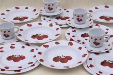 new melmac dinnerware w/ fall apples, red apple print unbreakable melamine plastic dishes set