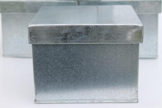 new old stock lot of tin storage boxes, rustic vintage style galvanized zinc metal tins