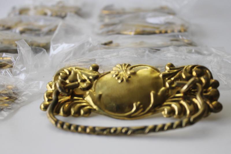 new old stock vintage brass hardware, Victorian style rococo drawer pulls