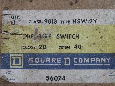 new-old-stock Square D HSW-2Y industrial pressure switch, original instructions and box