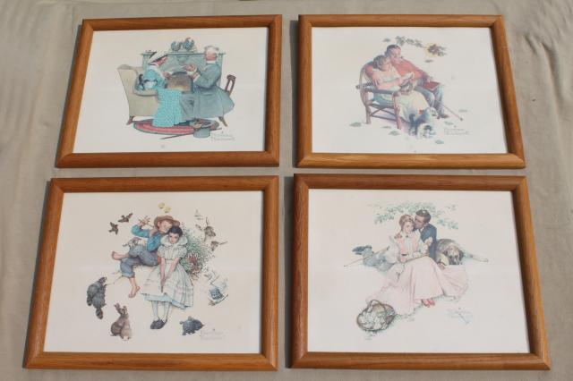 oak framed Norman Rockwell prints set, four ages of love, seasons & stages of life