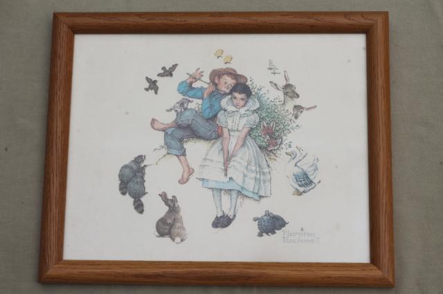 oak framed Norman Rockwell prints set, four ages of love, seasons & stages of life