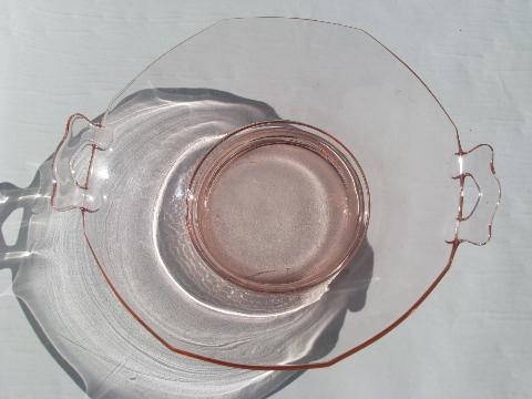 octogon pattern vintage pink depression glass bowl w/ handles