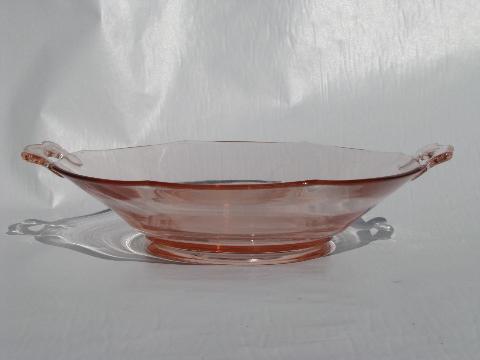 octogon pattern vintage pink depression glass bowl w/ handles