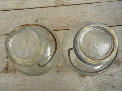 old 1930s vintage glass storage canister jars with lids & wire handles