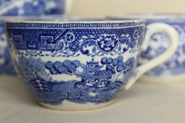 old French faience, vintage blue willow       pattern china cups made in France