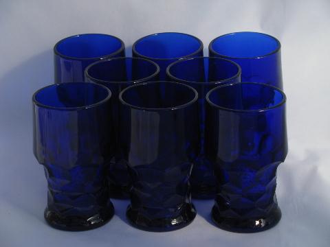 old Georgian pattern glass tumblers, vintage cobalt blue glasses, set of 8