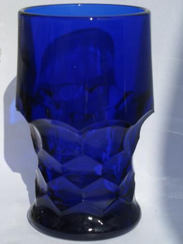 old Georgian pattern glass tumblers, vintage cobalt blue glasses, set of 8