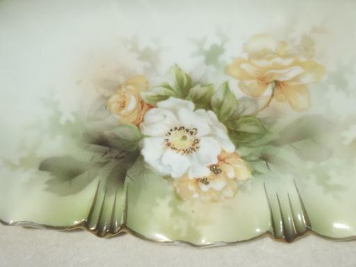 old R S Prussia china celery tray, antique hand-painted porcelain dish