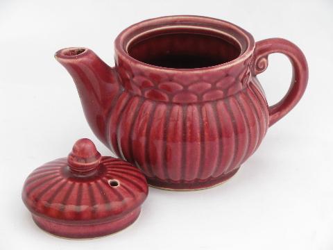 old USA mark, Shawnee pottery tea pot, 40s vintage burgundy red teapot