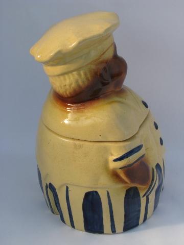 old USA pottery cookie jar, fat jolly cook, vintage black americana