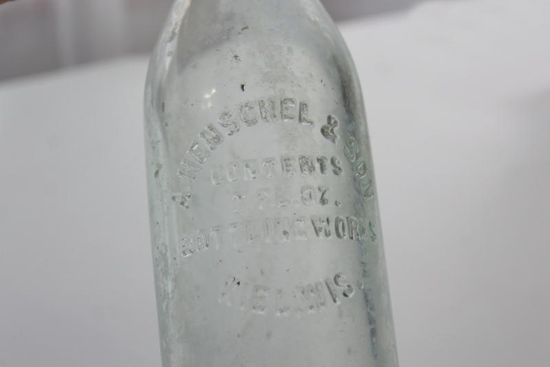 old advertising bottle embossed Henschel - Kiel Wisconsin, sea glass blue