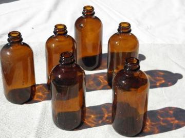 old amber brown glass pharmacy bottles lot, steampunk vintage