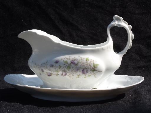 old antique Austria china gravy boat and covered bowl, potato or veg dish