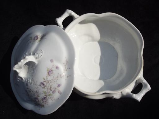 old antique Austria china gravy boat and covered bowl, potato or veg dish