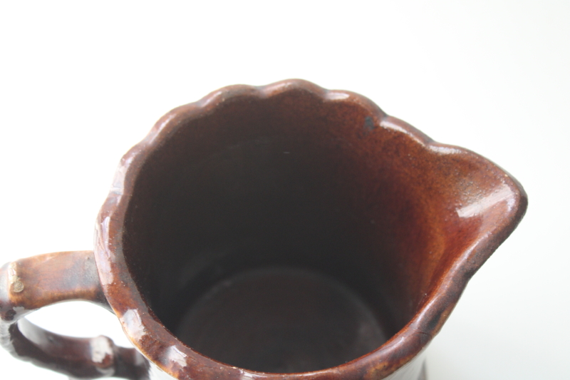 old antique Rockingham brown glazed stoneware pottery pitcher, rustic primitive decor