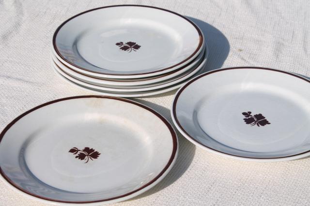 old antique Tea Leaf white ironstone china plates w/ copper luster, Wedgwood & Meakin 