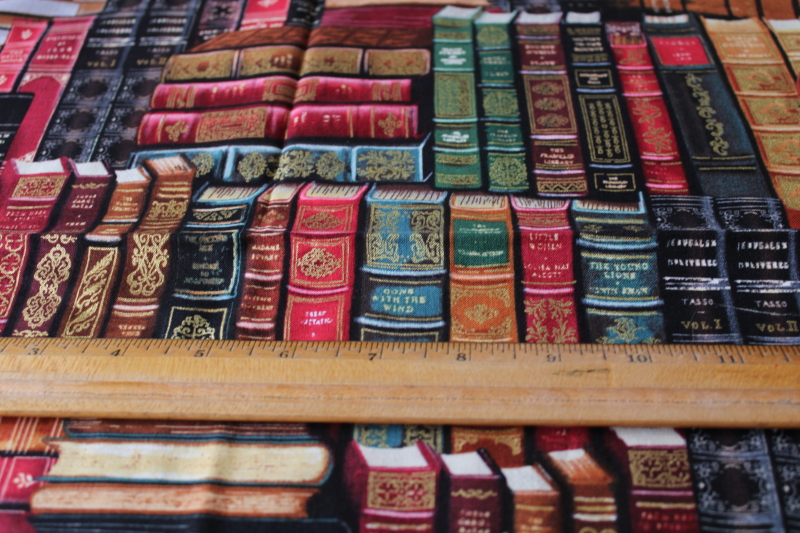 old antique books library book shelves print fabric, quilting weight cotton