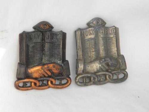 old antique bronze & nickel fraternal Odd Fellows FLT medallions Masonic eye