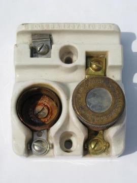 old antique early Edison socket fuse holder w/mica window fuse & 1901 patent date