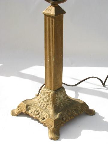 old antique electric table or desk lamp, early 1900s vintage ornate cast iron, art nouveau style