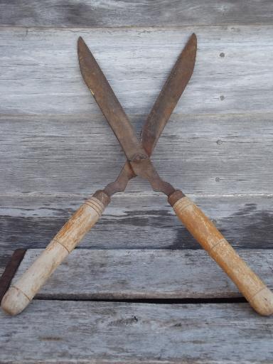 old antique garden shears, vintage  hand hedge clippers loppers