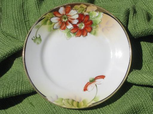old antique hand-painted Nippon china plates, gold moriage w/ poppies