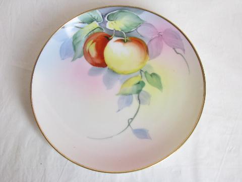 old antique hand-painted nippon china, vintage cake or dessert set for six, apple plates