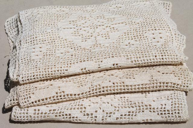 old antique heavy cotton crochet lace, wide insertion or border trim w/ art nouveau motifs