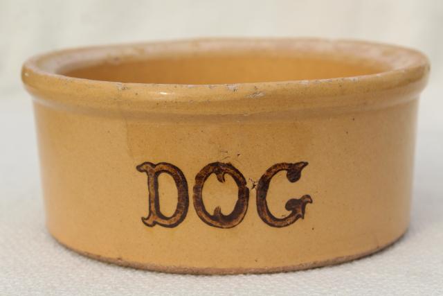 old antique stoneware dog dish, Robinson Ransbottom Roseville pottery crock bowl