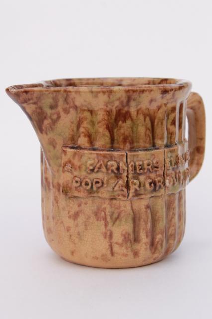 old antique stoneware pottery pitcher advertising Farmers Elevator Poplar Grove Illinois