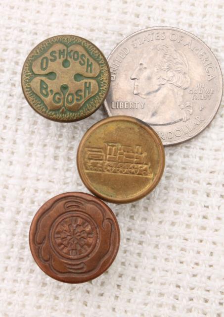 old antique vintage brass metal buttons from work clothes & railroad overalls