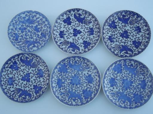 old blue and white china Phoenix Ware little plates and saucers lot