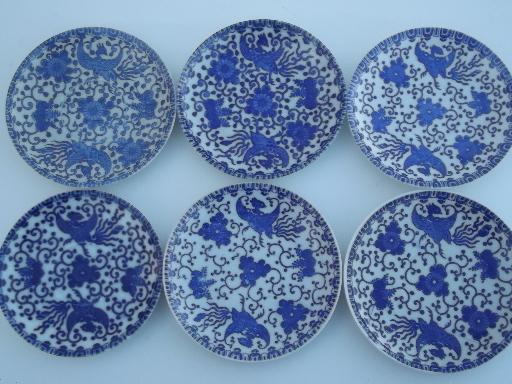 old blue and white china Phoenix Ware little plates and saucers lot