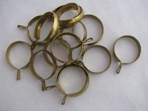 old brass curtain rings for cafe curtains, retro vintage drapery hardware lot