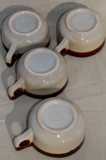 old brown band pottery soup bowl cups or mugs, vintage Western stoneware