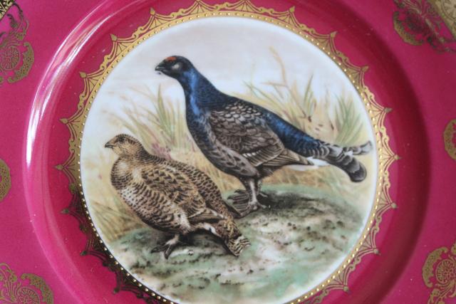 old china game birds plate with a pair of quail, Bavaria Germany vintage porcelain